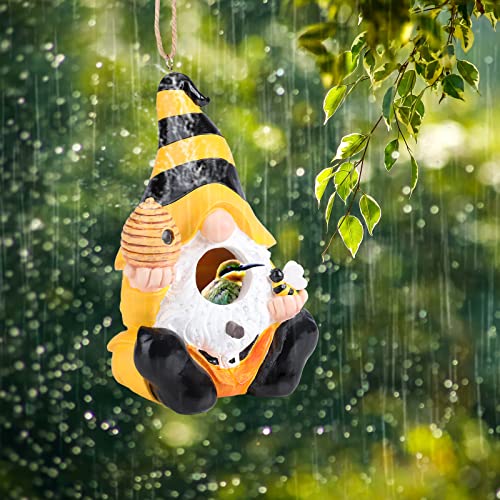 Yinns Resin Bird House, Decorative Gnome Birdhouse for Outdoor Garden Decor | Birdhouses for Outdoors, Hanging Funny Gnomes Birdhouse for Outside Garden Decor for Humming Bird, Bluebird, Nesting - color: C-Yellow gnome