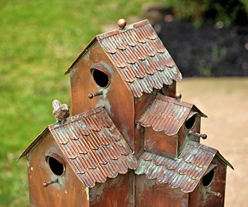 Large Copper Colored Multi-Birdhouse Stakes, Room for 4 Bird Families in Each (Rectangular Houses with Classic Roofs) - style: Rectangular Houses with Classic Roofs