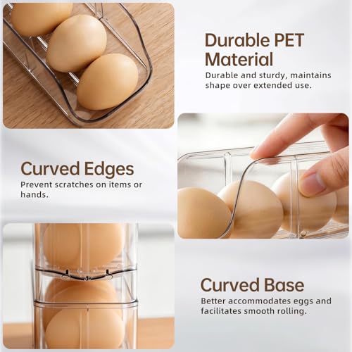 PAVSTINE 2-Tier Auto Rolling Egg Holder for Fridge, Clear Egg Dispenser | Stackable Egg Container, Holds Up To 14 Eggs Tray, Fits Kitchen Countertop/Refrigerator/Cabinet Storage Organizer - size: 2-Tier