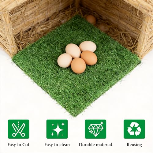 8 Pack Resuable Chicken Nesting Box Pads, Washable Artificial Grass Chicken Nesting Pads for Protecting Eggs, Green Chicken Laying Pads for Hens