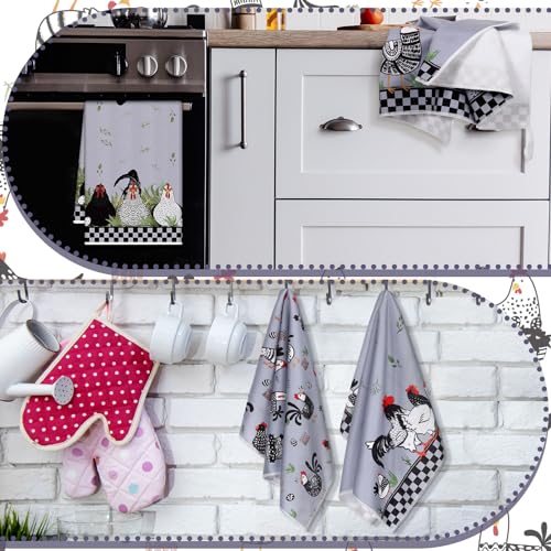 Geyoga 4 Pcs Chicken Kitchen Towels Rooster Dish Hand Towels Farm Animal Cow Vintage Rustic Tea Cloth for Spring Easter Bathroom Farmhouse Decor Gifts, 16 x 24 Inch(Fresh Color,Rooster) - color: Fresh Color, style: Rooster