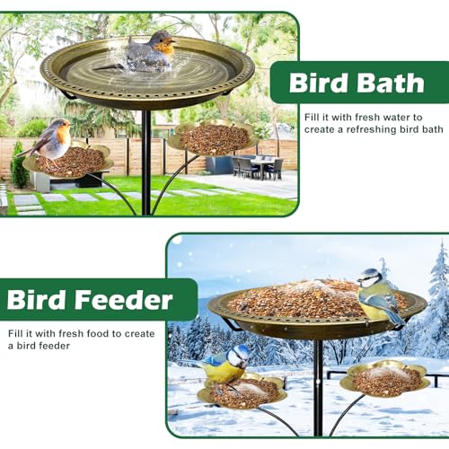 Bird Bath for Outside,Birdbaths with 2 Detachable Flower Feeders | Metal 5 Prongs Base,Detachable Bowl,Easy Clean/Install,37"H Freestanding Birdbath for Garden,lawn,yard,patio,Antique Gold - color: Antique Gold