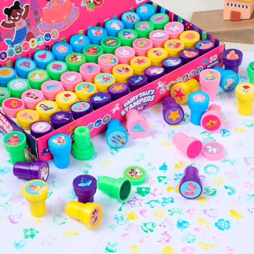 JOYIN 50 Pcs FairyTale's Themed Stamps for Kids - Self-Ink Stamps with 50 Designs for Birthday Party Favor, Carnival Prizes, Goodie Bag, School Treasure Box Toys (Mermaid, Princess, Unicorn Stampers) - style: FairyTale