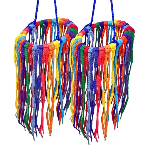 Bonka Bird Toys 51214 Small Aglet Heaven Cotton Shoelace Toy with Plastic Aglets and 2" Ring for Parakeets Cockatiels Quakers Pionus Small Bird Enrichment (Pack of 2) - size: Small (Pack of 2)