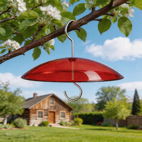 8" Mini Plastic Rain Cover for Bird Feeder, 2-Pack Red Weather Guard Dome | Stainless Hooks Baffle, Small Protective Shield for Hanging Outdoors, Bird House Protector against Snow/Sun/Poop, Dia. 20cm - color: Red, size: 2PC/Pack