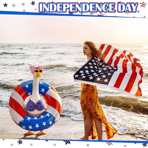 Bikini Porch Goose Outfits with Sunglasses and Swimming Tube for 23" Summer Goose Costume Garden Patio Statue Decor (4th of July) - style: 4th of July