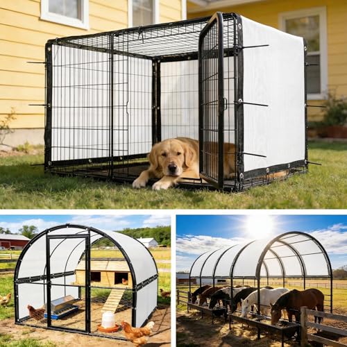 Amgo 90% UV Block Sun Shade Cloth for Dog Kennel Cover, 2' x 3' White Pet Playpen Sunshade with Grommets, Durable Mesh Tarp for Crate, Patio, Stable,Chicken Coop & Outdoor Privacy Screen. - color: White, size: 2' x 3' Custom Size