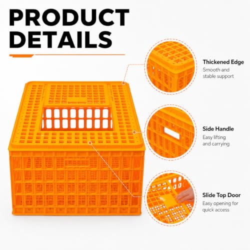 4 Pcs Poultry Carrier Crates, 29 x 21 x 13 in | Sturdy ventilated plastic transport boxes for chickens, ducks, geese, birds, farms, backyard coops, and hatcheries