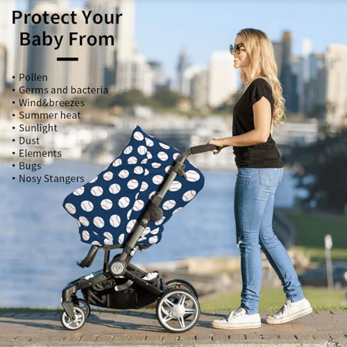 Baseball Blue Baby Stuff Car Seat Cover for Baby,Mom Nursing Breastfeeding Covers,Multi-Use Car Seat Canopy Carrier Cover,Stroller Cover Newborn Shower Gift for Boys Girls - color: Baseball Blue