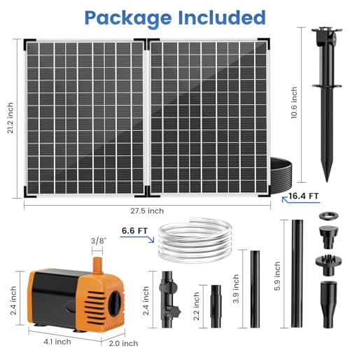 35W Solar Fountain Outdoor Pump, 280GPH Solar Pond Pump with Foldable Solar Panel, Adjustable Flow Solar Water Pump with PVC Tubing for Ponds, Garden, Waterfall, Hydroponics, Pool Used - size: 35W