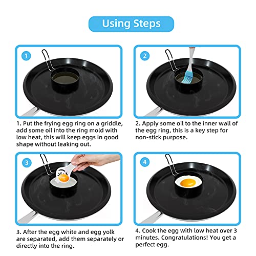 4 Pack 3.5 Inch Nonstick Stainless Steel Egg Rings for Frying Eggs | Round Griddle Cooking Molds with Oil Brush & Egg Separator for Pancake, Egg Sandwich and English Muffin Breakfast Making - size: 4 Pack Egg Rings