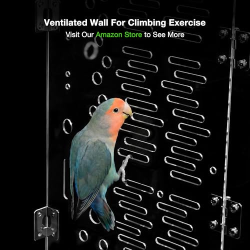 GuineaLoft™ Model-ET223 Crystal Clear Acrylic Bird Cage | 2'x2'x3' Mid-Sized Tall Cage W/ Stainless Steel Mesh Top & Bottom, Dual Side Doors, & Reusable Canvas Bottom - color: Model-ET223
