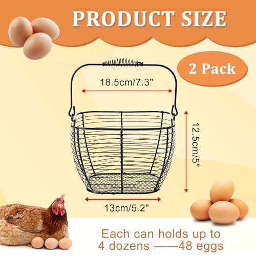 2 PCS 7" Black Wire Egg Baskets With Handle Kitchen Countertop Egg Holder | Small Metal Collecting Basket for Gathering Fresh Eggs, Chicken and Duck Eggs Hunting Basket & Counter Storage Basket - color: Black