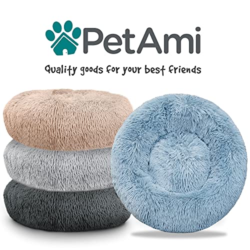 PetAmi Calming Donut Dog Bed, Washable Faux Fur, 23 Inch Small, Taupe | Warm Shaggy Faux Fur and A Deep Nest Help Anxious Pets Curl Up and Sleep Soundly. Perfect for Puppies, Cats, and Rescues. - color: Taupe, size: Small - 23"