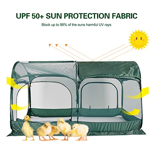 ANC POP Portable Chicken Run Large Pop-Up Chicken Pen for Small Animals Outdoor Gardening Net with 3 Doors and Handbag, Easy to Install and Storage, Green - size: 98.4"L x 49.2"W x 51.2"H