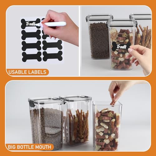 3Pack Pet Food Storage Containers, Airtight Dog Food Storage Container with Locking Clips, Dog Treat Container with a Stickers & Pen for Customizing , for Pet,Bird Seeds,Dog & Cat Treats(Black) - color: Black
