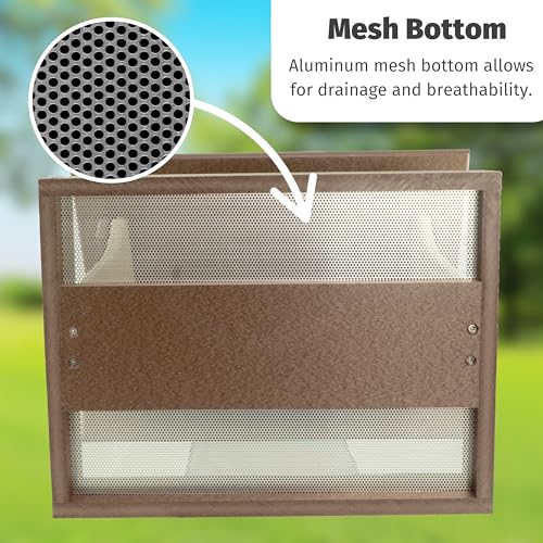 DutchCrafters Plastic Poly Covered Roof Hanging Fly Through Bird Feeder Open Side Platform Seed Tray for Outside Outdoor Garden - Amish American Made in USA (Turf Green & Cedar) - color: Turf Green & Cedar