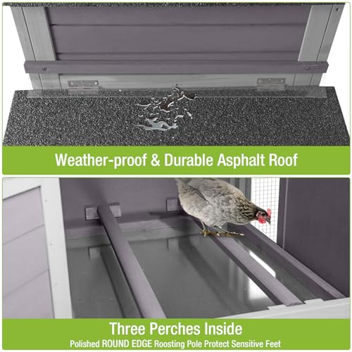 GUTINNEEN Chicken Coop Mobile Hen House On Wheels Easy to Move Wooden Poultry Cage with Nesting Box,Opening Wire Netting Roof - color: Grey