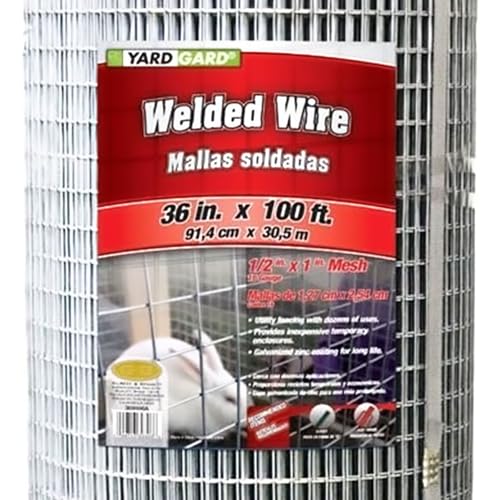 YARDGARD 1/2 in. x 1 in. Mesh Welded Wire Fence Roll, 36 in. x 100 ft., 16-Gauge Galvanized Steel Fence for Rabbit Fence, Chicken Coop, Cage Wire, Garden Protection and Small Animal Enclosures - size: 36 in. x 100 ft.