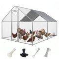 Metal Chicken Coop with Waterproof Pitched Roof, 13.1×9.8×6.4ft | Thickened Steel Frame, Predator-Proof Wire, Weatherproof & UV Resistant Cover, Detailed Assembly Guide & Tool Kit - size: 157.2"L x 118.1"W x 76.8"H