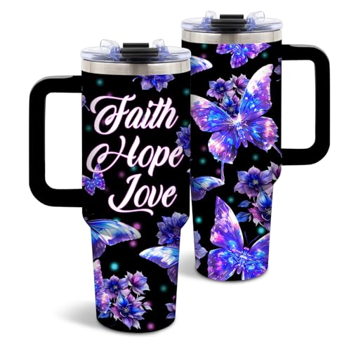 DUUV Purple Butterfly Tumbler 40oz, Insulated Christian Gift for Women | Faith Hope Love Tumbler Leakproof, Spiritual Butterfly Mug, Faith Religious Gifts for Women, Birthday Gift for Friend, 1 Pack - color: Black Crystal Butterfly