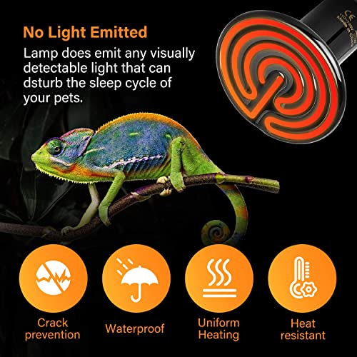 Simple Deluxe 25W Ceramic Heat Lamp, Reptile Heat Bulb Emitter, No Light Emitting Brooder Coop Heater for Amphibian Pet & Incubating Chicken, Black, 2 Pack - size: 25 Watts