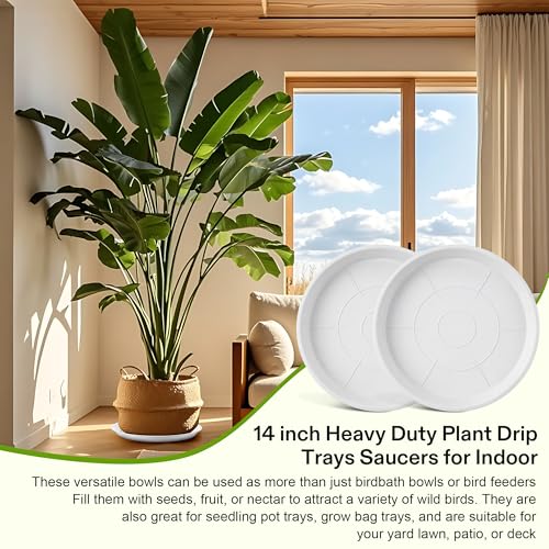 3 Pcs Plastic Bird Bath Bowl, 14”Ground Bird Baths for Outdoor, White | Large Durable Birds Bath Dish for Garden Yard, Birds Water Bowl Feeder Tray Replacement, Weather Resistant ABS Plastic - color: White