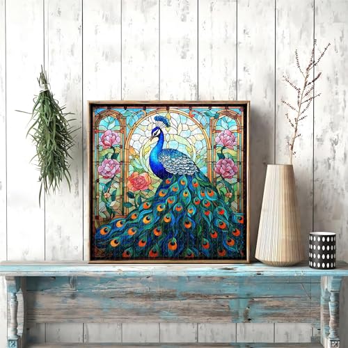 Stained Glass Peacock Puzzles for Adults 1000 Pieces, Vintage Bird Art Puzzle, Impossible Hard Challenging Jigsaw Puzzles for Adults, Colorful Peacock Garden Puzzle as Home Wall Decor - style: Z-398-Stained Glass Peacock