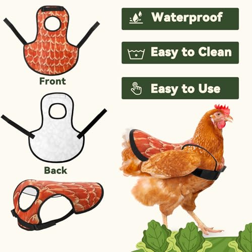 6Pcs Chicken Saddles for Hens, Adjustable Hen Aprons for Back Feather Protection, Waterproof Chicken Vest Jacket for Poultry, Fits Small to Medium Hens (3 Colors)