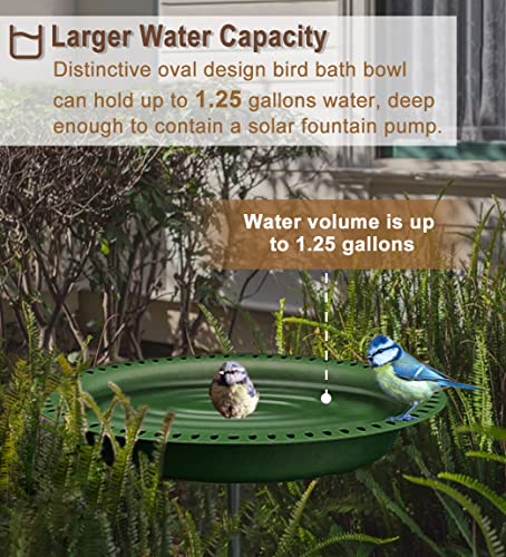 Garbuildman Upgraded 5-Prong Base Bird Bath with Metal Stake, Detachable Decoration Bowl Spa & Freestanding Birdfeeder for Outdoor Garden, Oval Style, Green - size: 1-¼ gal-Green