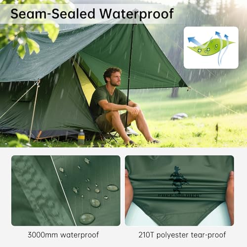 FREE SOLDIER Waterproof Camping Tarp Shelter Awning | Lightweight, Compact, Quick Setup, Waterproof Sun Shelter Campingtarp,For Backpacking, Beach, Travel and Outdoor Activities - color: Lake Green 10×10.5ft