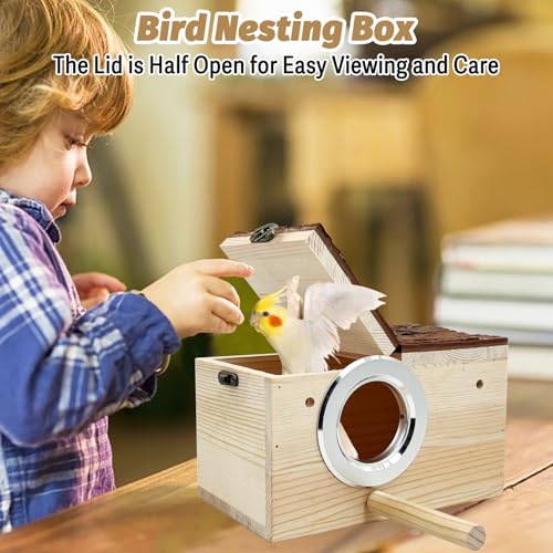 Tfwadmx Parakeet Nesting Box Wooden Parrot Nest Cockatiel Nesting Bird Breeding Box House with Perch for Parrot Parakeet Cockatiel Lovebirds Budgie Conure - style: Style 2