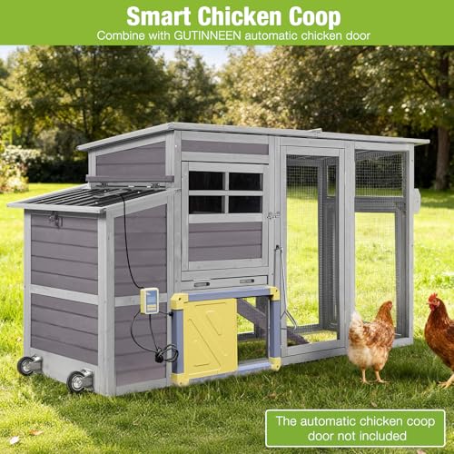 GUTINNEEN Chicken Coop with Wheels Portable Hen House for 4-6 Chickens with Large Run, Nesting Box, Metal Tray, 74.9" - size: 80.7"L x 26.0"W x 44.5"H