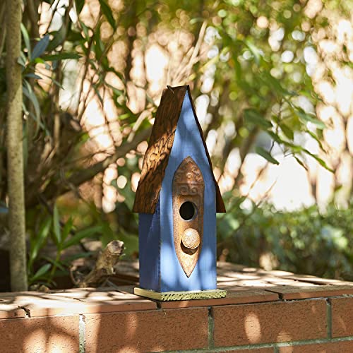 Glitzhome Bird Houses for Outside, Hanging Bird House for Outdoors, 13.25" H Retro Blue Distressed Solid Wood Pet Cottage Garden Decorative Birdhouse for Swallow Sparrow Finch Cardinals - color: Blue