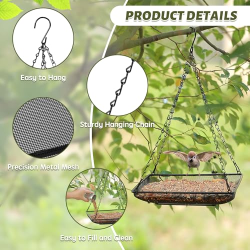 Hanging Bird Feeder Tray 11x11 Inches, Metal Mesh Platform Seed Feeder with Durable Chains for Outdoors Outside Great for Attracting Wild Birds, 1 Pack - size: 11"*11"-1pack