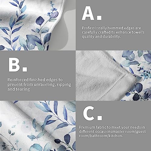 Blue Eucalyptus Leaves Hand Towels Set of 2, Botanical Leaf Floral Face Towel 28X14 inch, Quick Dry Super Absorbent Soft Washcloths for Kitchen Bathroom Yoga Workout Gym - color: Blue Eucalyptus