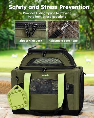 Pecute Cat Carrier,Top Expandable Dog Crate for Travel, Green | 5mm Anti-Collapse Steel Frame, Soft Mesh, Vet Visits, Foldable Travel Crate,Outdoor Hammock, Leakproof Pee Pad & Bowl - color: Green