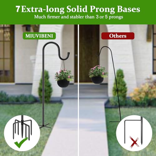 60" Shepherds Hooks for Outdoor, Heavy Duty Bird Feeder Pole for Hanging Lantern, Hummingbird Feeder, 7 Prongs Base Shepherds Hook for Bird Feeders Outside,1 Pack, Black - size: 60in-1pcs