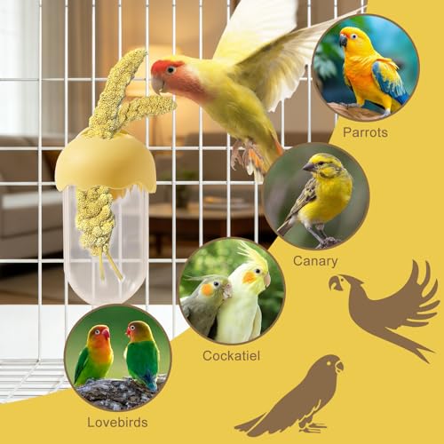 2PCS Vegetable Bird Cage Feeder, Millet Holder for Bird Cage, Veggie & Fruit Parakeet Holder Cup with Water Storage to Keep Green for Cockatiels, Budgies, Lovebirds