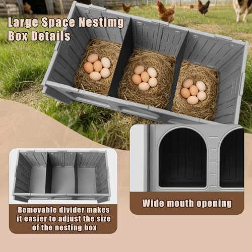 Chicken Nesting Box with 3 Doors for Backyard, Plastic Nesting Box | for Chickens, Waterproof Chicken Coop Easy to Clean & Assemble, for Outdoor Chicken Coop Backyard