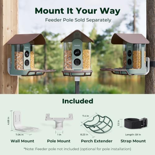 Smart Bird Feeder with 4K AI Camera Solar Powered, No Subscription | Lifetime AI Identification Bird Species, 4K Live Stream, 8MP Photos, Real-Time Bird Visit Alert, Backyard Birdwatching Gift - color: Brown