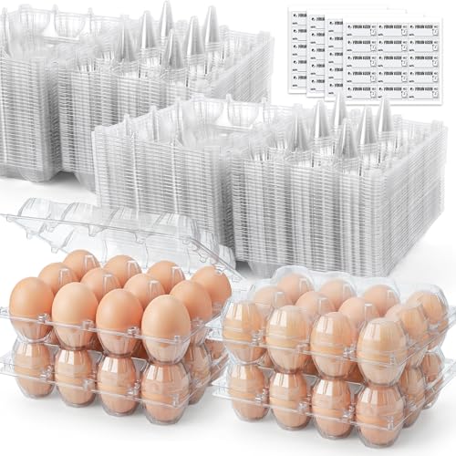 HANSGO 60 PCS Plastic Egg Cartons Cheap Bulk with Date Labels, 12 Count | Clear Reusable Egg Containers for Fresh, Medium Eggs Storage, Suitable for Farms, Families, Markets Display - color: 60PK-12CT