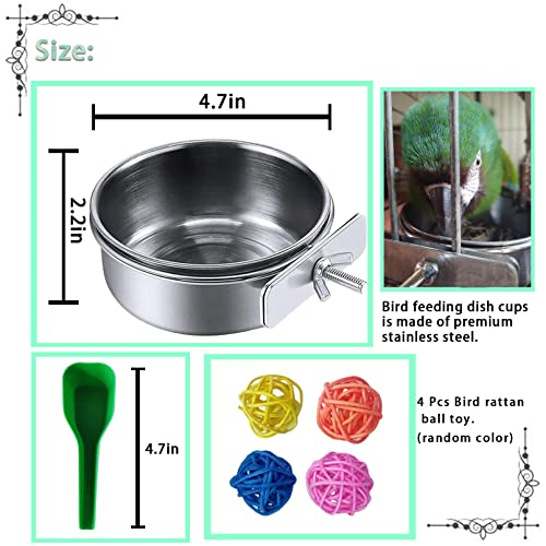 kathson Parrot Feeding Dish Cups,Stainless Steel Bird Food Water Bowl Parakeet Feeder Birds Cage Ball Toys with Clamp Holder for Cockatiel Macaw Budgies Small Animal Chinchilla (7 Pcs) - size: 【M:4.7x2.2 Inches】