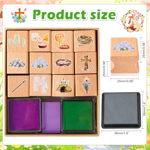 HOWAF Christian Easter Gifts Set, Include 12pcs Resurrection Eggs Stamps and 12 Religious Easter Story Cards for Resurrection Decoration, He is Riren Inking Stamps, Jesus Lives Story Rubber Stampers