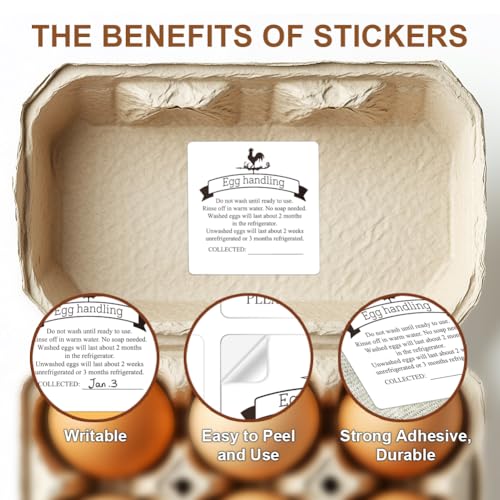 320 Pcs Egg Carton Labels, 2 Inch Square Egg Handling Sticker PET Adhesive Egg Packaging Sticker for Box Container Carton Farm Supplies - color: Collected Date Writable