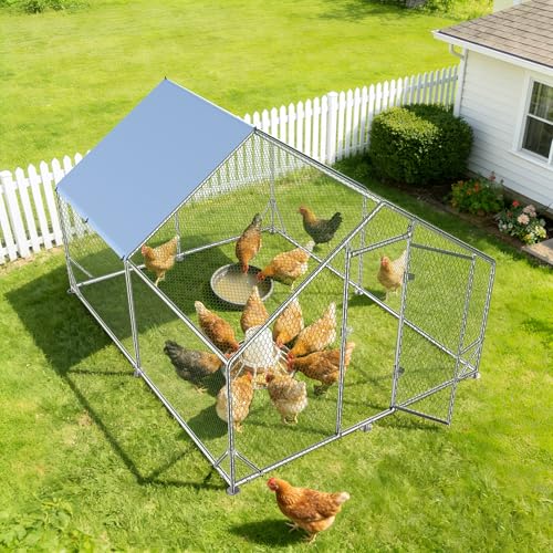 Outdoor Metal Chicken Coop Large Walk-in Poultry Cage Spire-Shaped Chicken Run with Waterproof and Anti-Ultraviolet Cover for Outside,Backyard and Farm,6.5' L x 9.8' W x 6.4' H - size: 117.6"L x 78.0"W x 76.8"H
