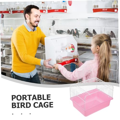 Garneck Portable Birdcage for Small Animals Lightweight Travel Cage Transparent Observation Window for Lovebirds Parakeets and Cockatiels for Home and Travel Use - color: Pink