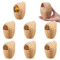 Sliner 8 Pcs Bamboo Bird Nest, Hand Woven Finch Nest for Cages, Natural Small Bird House Shelter Hideout Cage with Metal Hook, Hanging Hut Nesting Box Garden Yard Home Decor for Outdoor (5.1 Inch) - size: 5.1 Inch