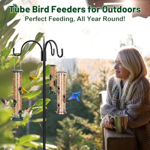 Tube Bird Feeder 2 Pack, 15 Inch Plastic Hanging Bird Feeder | 6 Feeding Ports with Perches, Weather-Resistant Design, Easy Seed Refill & Cleaning, Ideal for Finches, Chickadees & Sparrows