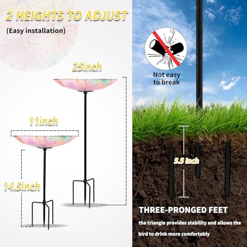 Glass Bird Baths for Outdoors, Bird Feeders Bowl for Garden Decor | 25 Inch Height Glass Bird Bath for Outside, Daisy Birdbaths Bowl with Metal Stake, Bird Feeders for Garden, Patio, Lawn Decor - color: daisy